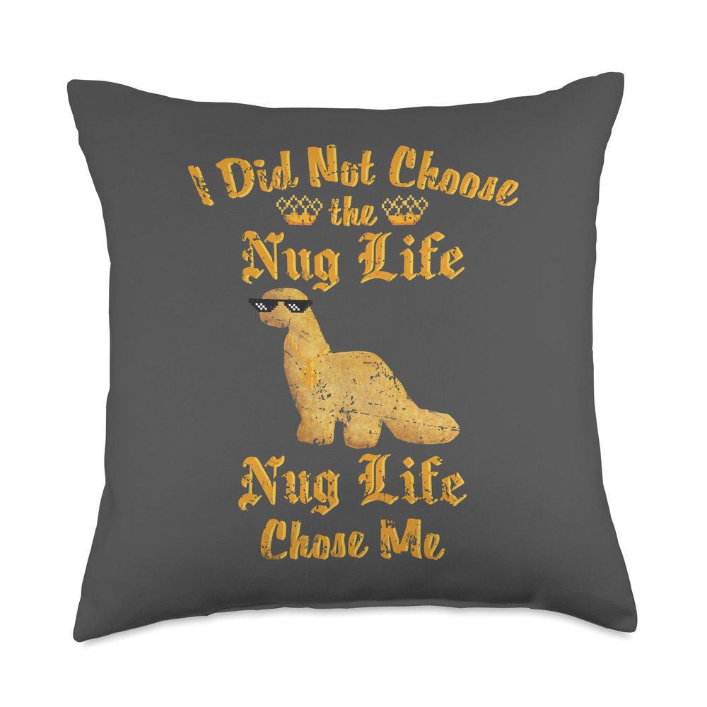 Chicken Nuggets Merch Choose The Nug Life Funny Dino Nugget Graphic Throw Pillow, 18x18, Multicolor