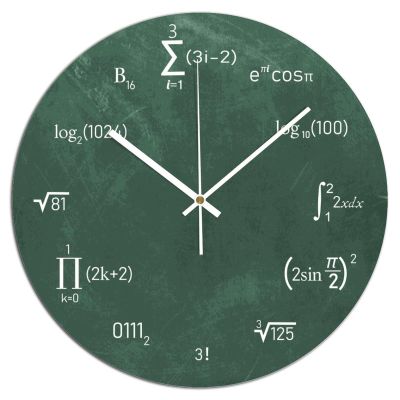 COCOKEN Math Equations and Notations Round Wall Clock PVC Clock Silent Non Ticking Battery Operated Easy to Read for Student Office School Home Decorative Clock Art 15"