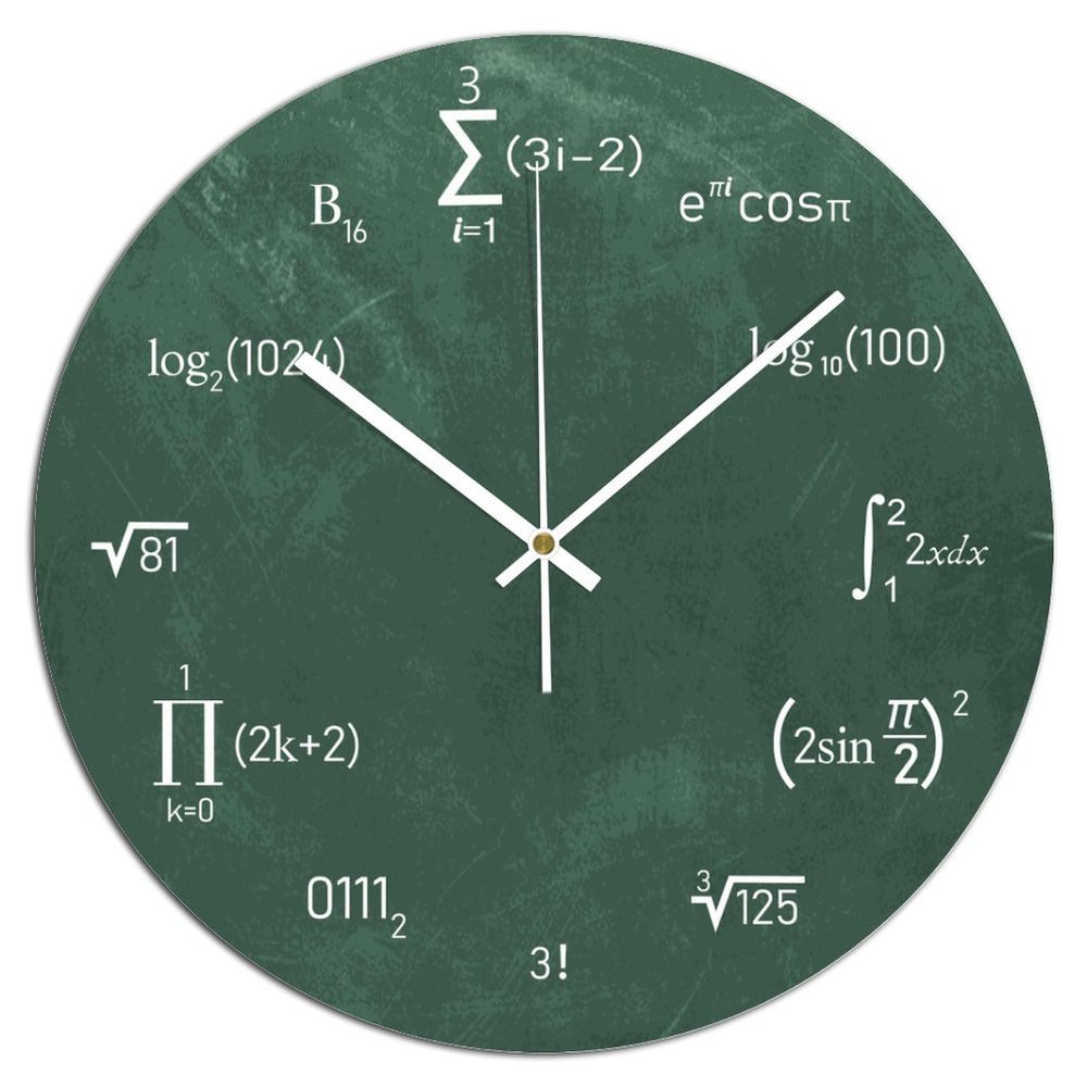 COCOKEN Math Equations and Notations Round Wall Clock PVC Clock Silent Non Ticking Battery Operated Easy to Read for Student Office School Home Decorative Clock Art 15"