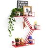 Fire Escape Wall Shelf with Baskets, 3-Tier Metal Fire Escape Ladder Shelf Wall Organizer, New York Inspired Decorative Shelf, Red Floating Action Figurine Display Shelves for Bedroom, Home Dcor. view 1