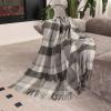 Temminc Woolly Throw Pure Wool Blanket - Large 55x83 inches, 1.5 lbs,Wool Fringed Knee Throw Blanket for Couch Bed Outdoor Travel,Soft Lightweight Breathable Blanket for All Season,Beige Check view 1