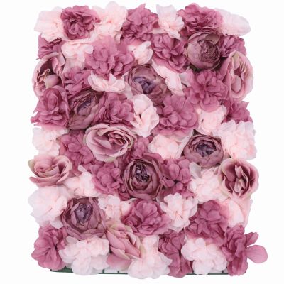 BINELUCOLU Flower Wall Panel, 6Pcs Artificial Rose Dahlia Flower Wall Mat Floral Backdrop Artificial Silk Flower Panels for Wall Decoration Wedding Party (Pink, Purple)