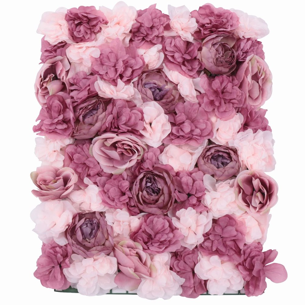 BINELUCOLU Flower Wall Panel, 6Pcs Artificial Rose Dahlia Flower Wall Mat Floral Backdrop Artificial Silk Flower Panels for Wall Decoration Wedding Party (Pink, Purple)