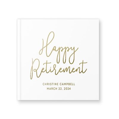 Retirement Guest Book Retiring Party Gift Idea for Leaving Party, Photo Album Well Wishes and Messages - White Gold (9x6)