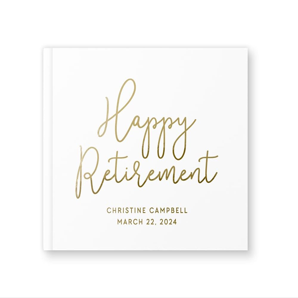 Retirement Guest Book Retiring Party Gift Idea for Leaving Party, Photo Album Well Wishes and Messages - White Gold (9x6)