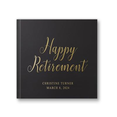 Retirement Guest Book for Party Gift Idea, Custom Photo Album Well Wishes for Happy Retiring Guestbook with Foil - Black Gold (12x12)