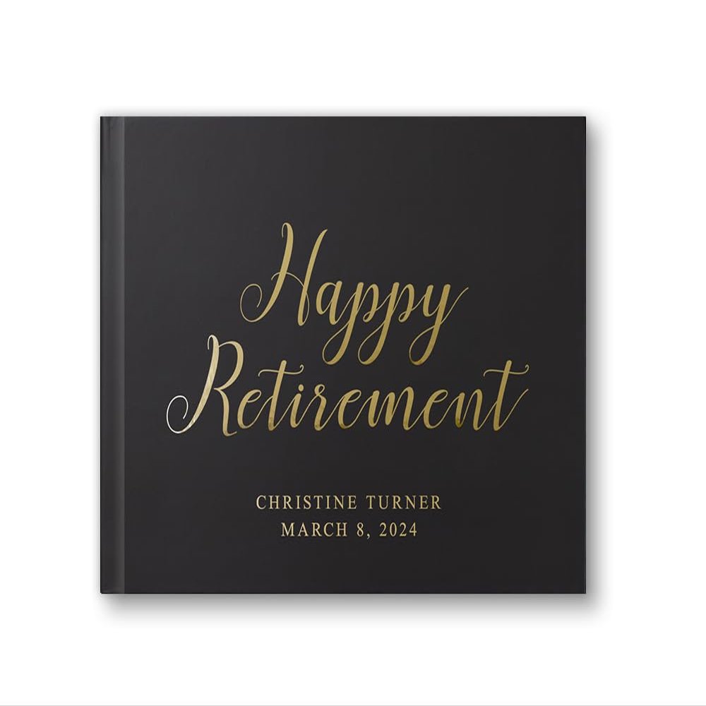 Retirement Guest Book for Party Gift Idea, Custom Photo Album Well Wishes for Happy Retiring Guestbook with Foil - Black Gold (12x12)