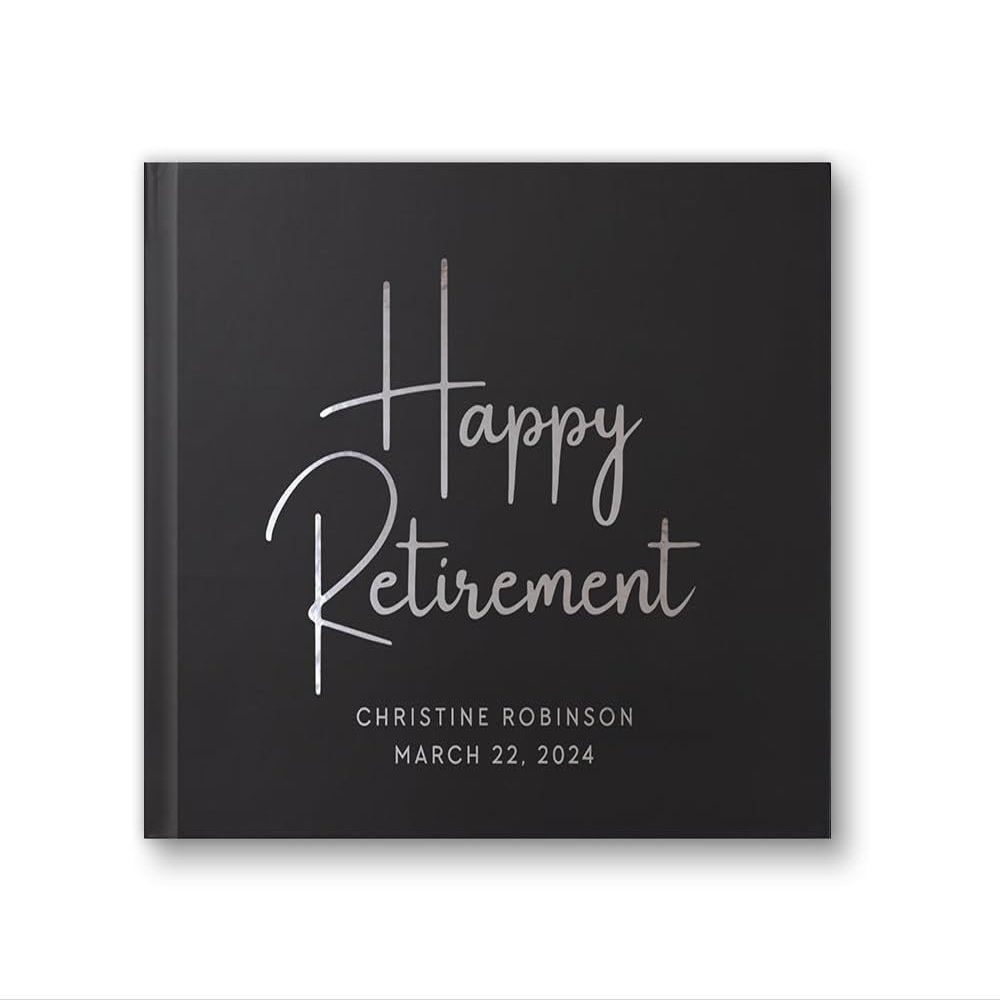 Custom Retirement Guest Book for Leaving Party, Custom Photo Album Well Wishes Messages Book - Black Silver (10x8)