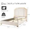 Albott King Size Platform Bed Frame, 65" Velvet Upholstered Bed with Gold Trim Headboard/Wooden Slats/No Box Spring Needed/Cream view 2