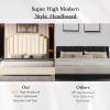 Albott King Size Platform Bed Frame, 65" Velvet Upholstered Bed with Gold Trim Headboard/Wooden Slats/No Box Spring Needed/Cream view 4