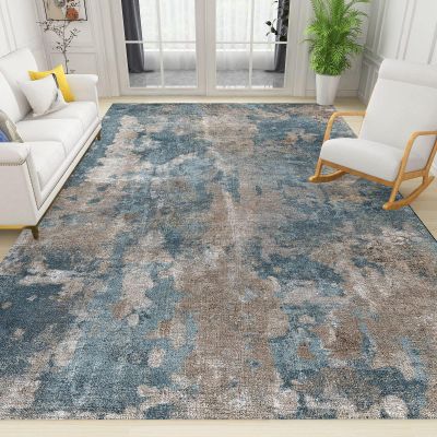 Blue Distressed Area Rug, Vintage Classic Abstract Indoor Non-Slip Kids Rugs, with Anti-Slip Easy Clean Carpet for Living Room Bedroom Kitchen Dining Room Home Office Floor Rug,4 x 6ft