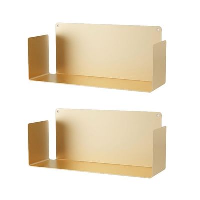 KWOKING Iron Horizontal Wall Unit Bookshelf Contemporary Bookshelf Wrought Iron Wall Shelf Bookshelf Wall Hanging Rack Metal Partition Rack Storage Gold - 2 Pieces Set 15.7" L x 7.9" W x 7.9" H
