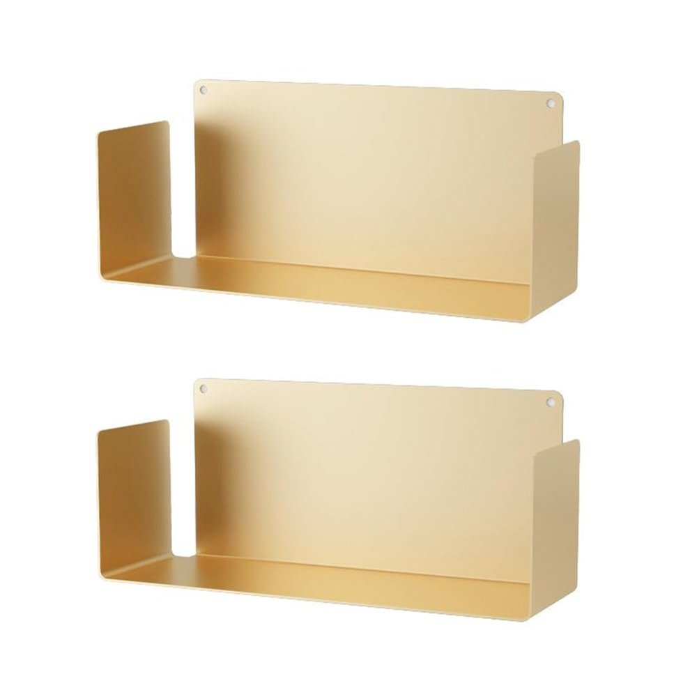 KWOKING Iron Horizontal Wall Unit Bookshelf Contemporary Bookshelf Wrought Iron Wall Shelf Bookshelf Wall Hanging Rack Metal Partition Rack Storage Gold - 2 Pieces Set 15.7" L x 7.9" W x 7.9" H