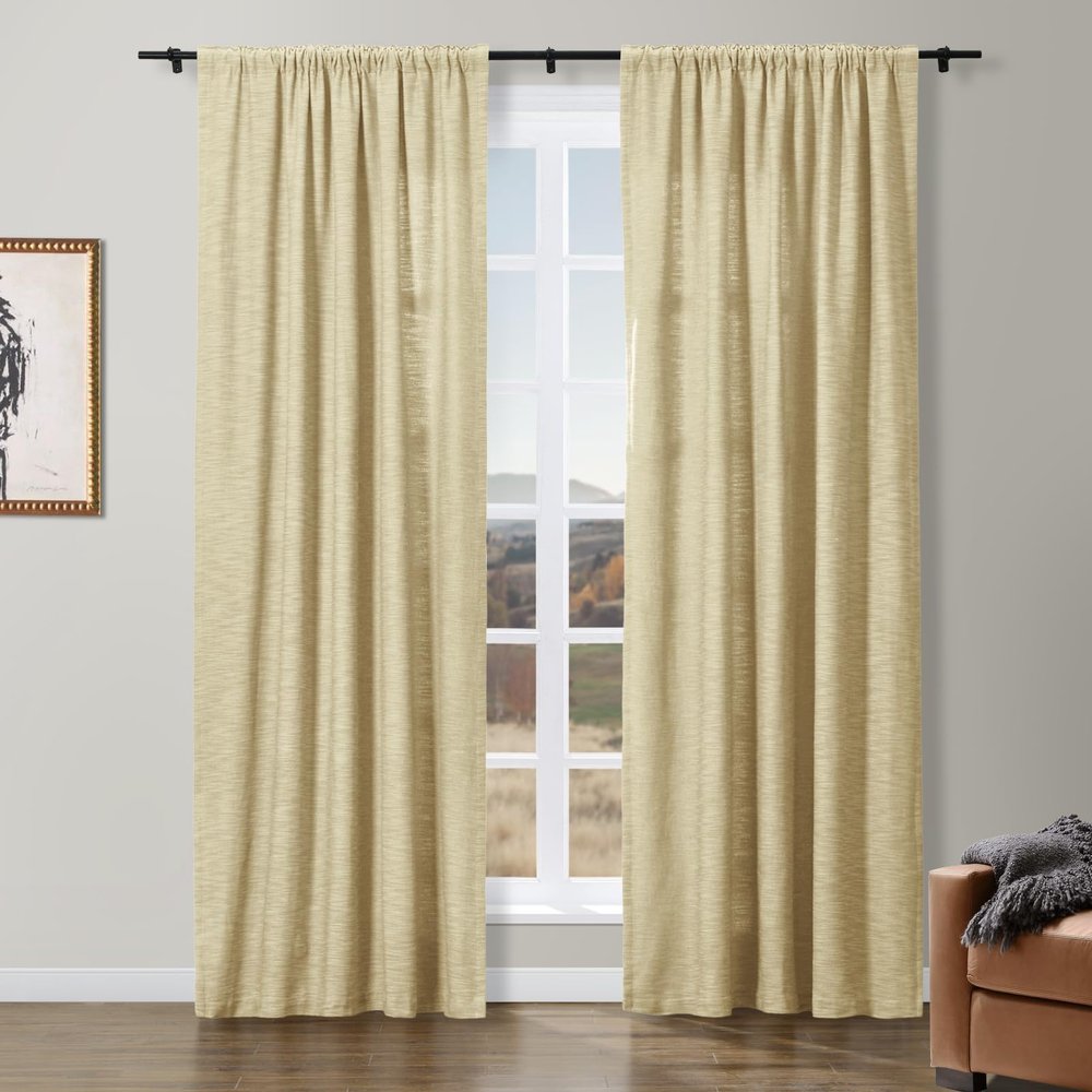 ChadMade Cotton Blend Curtain with Privacy Cotton Lining 1 Panel 150Wx102L Sage Green Room Darkening Curtain 4-in-1 Curtain Panel for Sliding Glass Door Window, Simon Collection