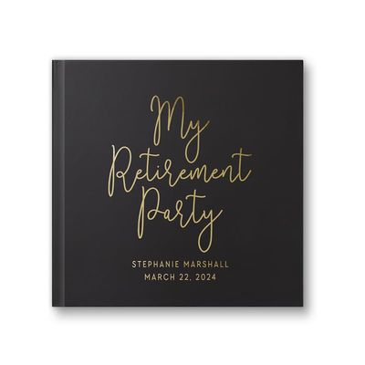 Retirement Book for Retirement Party, Custom Photo Album Well Wishes Book for Leaving Party - Black Gold (9x6)