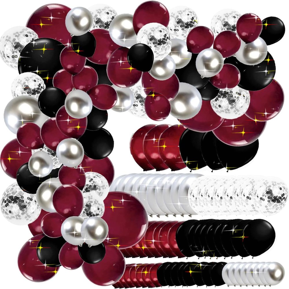 Graduation Party Decorations Maroon Black 2026/Burgundy Graduation Decorations Class of 2026/Burgundy Black Balloons/114Pcs Burgundy Silver Balloon Birthday Wedding/Maroon Birthday