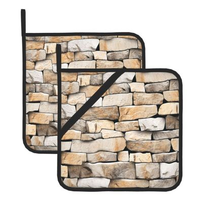 2 Pack Mosaic Stone Pattern Pot Holders with Hanging Loops Hand Pockets,Heat Resistant, Kitchen Essential, Cute Potholder Set for Kitchen Baking Chef Barbeque,Square,8X8 inch