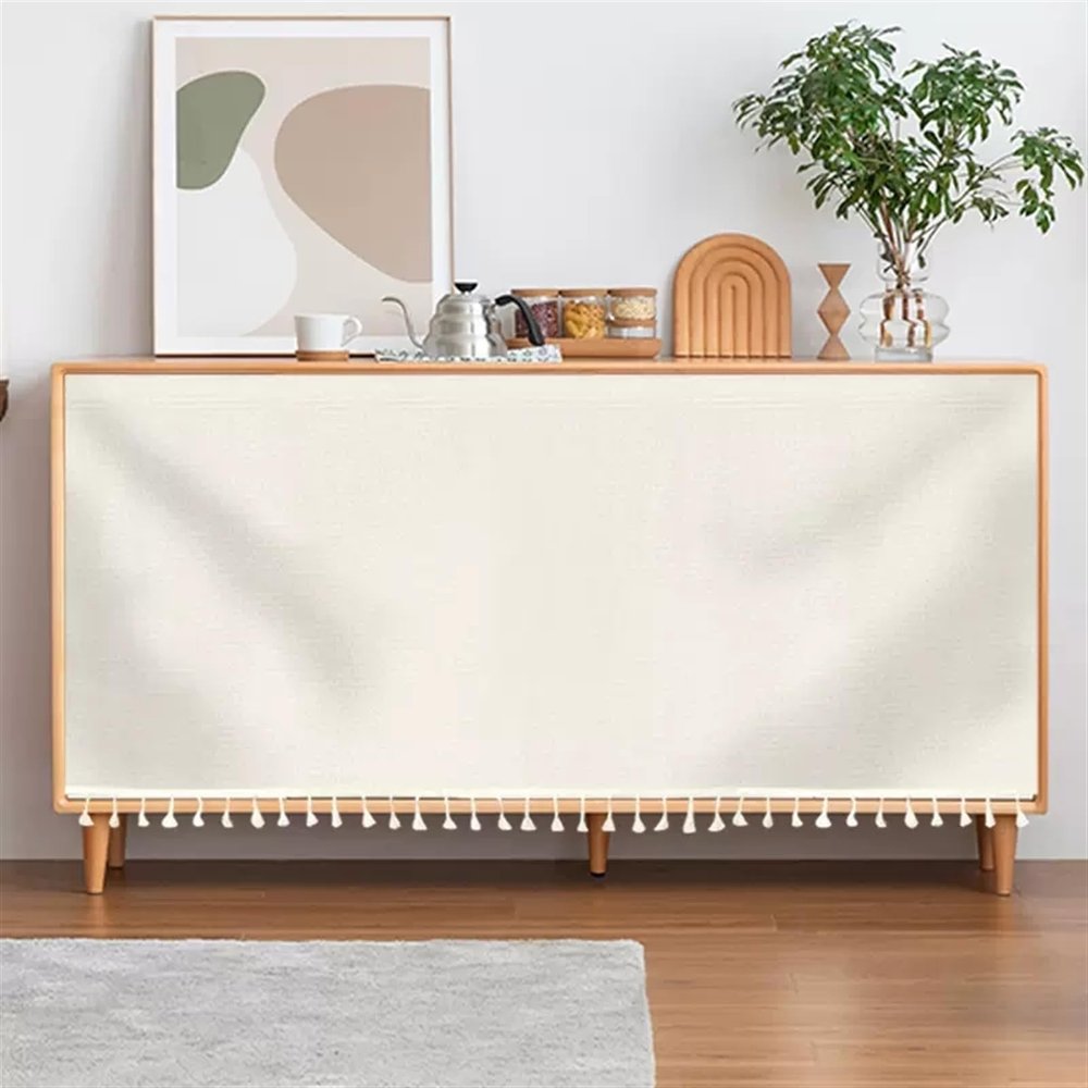 SK Studio Short Curtains for Kitchen, Privacy Closet Curtain Dust-Proof Under Sink Curtains for Small Kitchen Storage Room White, 23.6" W x 27.6" H