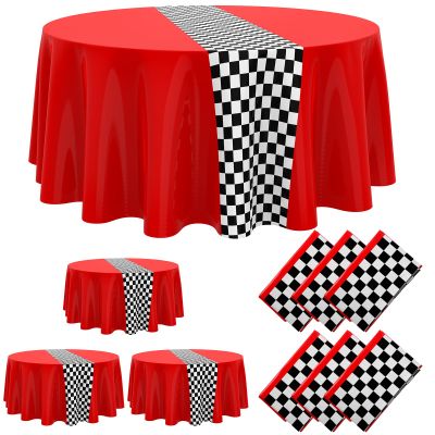 Oudain Plastic Racing Tablecloth, Round, Red, 6 Pcs, 84 inches