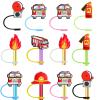 12pcs Fire Truck Themed Reusable Food Grade Silicone Straw Sleeve Caps, Suitable for Party Favor Bags,Birthday Party,Fire Truck Party Favor,Dustproof Soft Straw Covers for 7-8mm Straws view 1