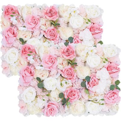 SKVLF 3D Artificial Flower Wall Panels 2 Pack 24"x16" Flower Wall Mat Pink Rose Flower Wall Decor for Backdrop Wedding Birthday Party Home Decorations