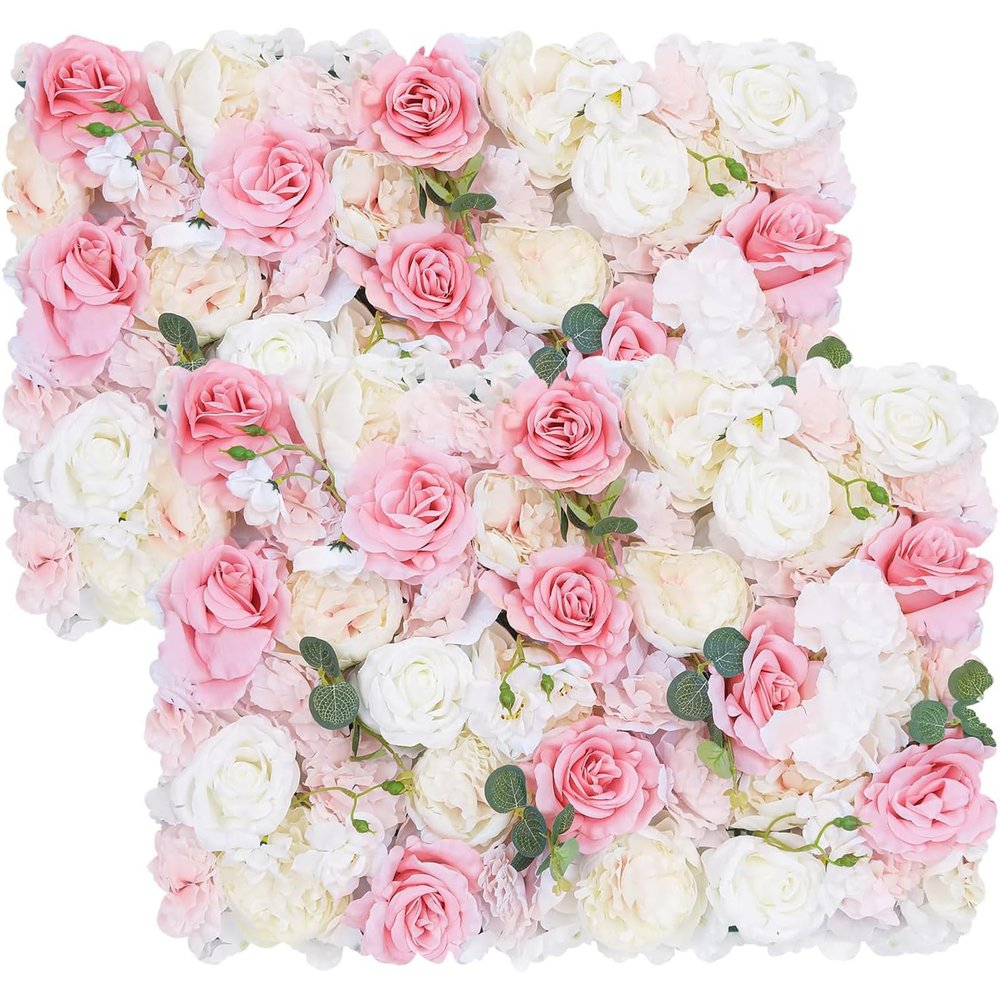 SKVLF 3D Artificial Flower Wall Panels 2 Pack 24"x16" Flower Wall Mat Pink Rose Flower Wall Decor for Backdrop Wedding Birthday Party Home Decorations