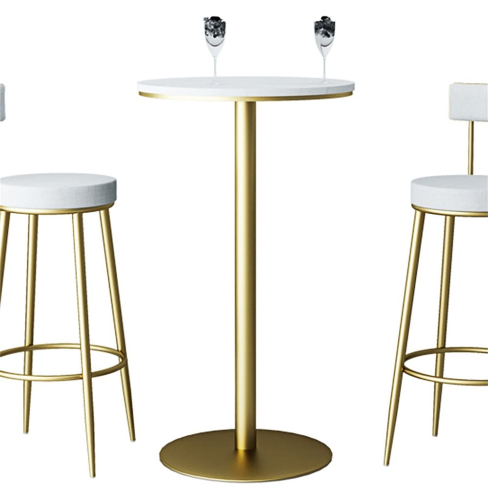 Classic Bistro Pub Furniture- Round/Square Bistro Tables Bar Counter 21.6 inch Countertop, Suitable for Cocktail Bar, Restaurant, Tavern (White Marble, Golden Base) (Color : Round, Size : 90cm)