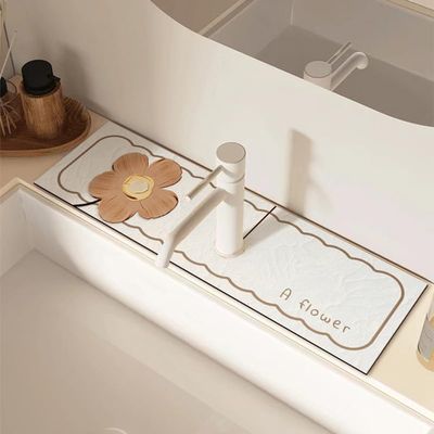 Fantasy Style Faucet Draining Mat, Self Absorbent Draining Mat for Kitchen Counter, Faucet Splash Catcher Countertop Absorbent Sink Protectors, for Bathroom & Kitchen (C)