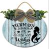 Sokomurg Mermaid Kisses and Starfish Wishes Sign Funny Wreaths Hanging Wooden Plaque Decoration Round Rustic Wood Farmhouse Porch Decor for Home Front Door Decor 11x11 Inches view 1