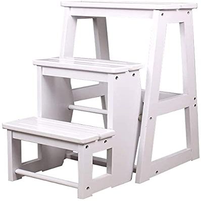 CIRCIR Bed Step Stools for High Beds Folding Wood 3 Tier Wood Ladder Small for Adult Standing Shelf Units Bed Steps for High Beds (Size : White)