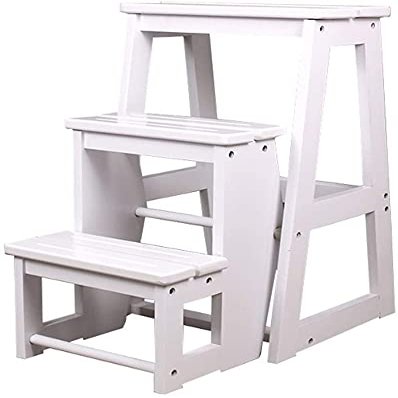 CIRCIR Bed Step Stools for High Beds Folding Wood 3 Tier Wood Ladder Small for Adult Standing Shelf Units Bed Steps for High Beds (Size : White)