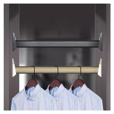 BESNUT Closet Hanger Bar,Wardrobe/Laundry Room Closet Rod Wall Mounted,Can be Customized Heavy Duty Cuttable Metal Hanging Clothes Pole with Bracket Kits (Color : Champagne Color, Size : 51~60cm)