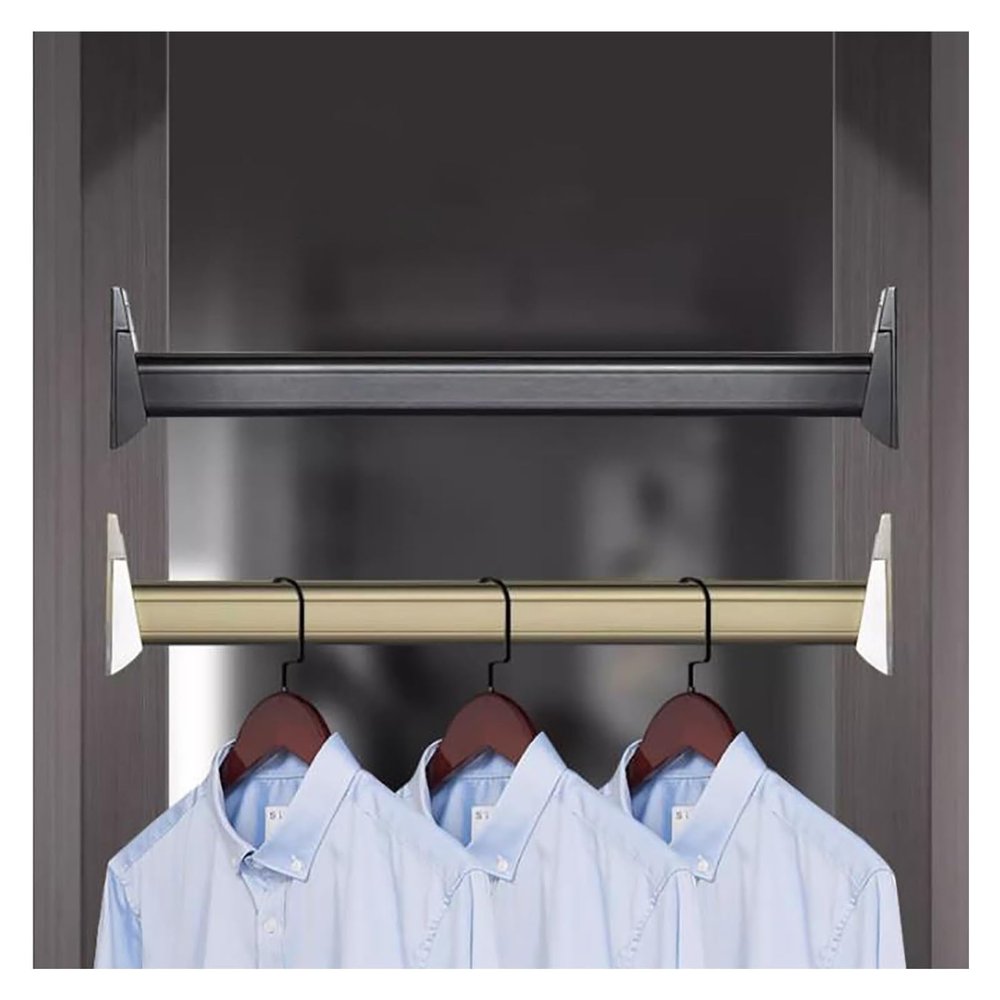 BESNUT Closet Hanger Bar,Wardrobe/Laundry Room Closet Rod Wall Mounted,Can be Customized Heavy Duty Cuttable Metal Hanging Clothes Pole with Bracket Kits (Color : Champagne Color, Size : 51~60cm)