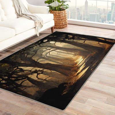 2x3 Rug, Forest Rugs for Entryway Living Room Bedroom, Spooky Halloween Small Area Rug & Bedroom Decor, Washable Non Slip Soft Low Pile Indoor Door Mat, Home Decorative Patterned Carpet