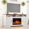 AMERLIFE 63" Farmhouse TV Stand with 26" Fireplace, for TVs up to 73", Media Entertainment Center with Adjustable Shelf & Barn Doors, Rustic TV Console Cabinet for Living Room, Rustic Oak & White view 1