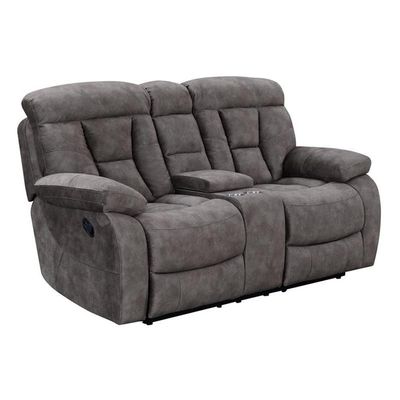 BOWERY HILL Transitional Mushroom Recliner Console Loveseat in Gray