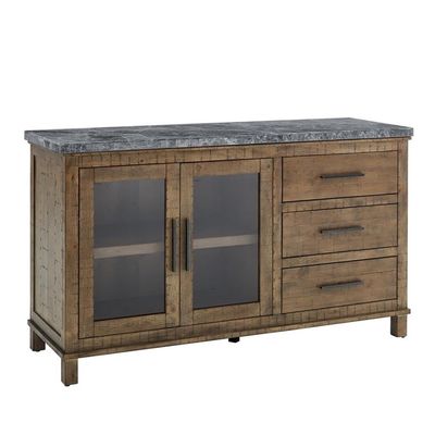 BOWERY HILL Transitional Driftwood Gray Finish Marble Top Server