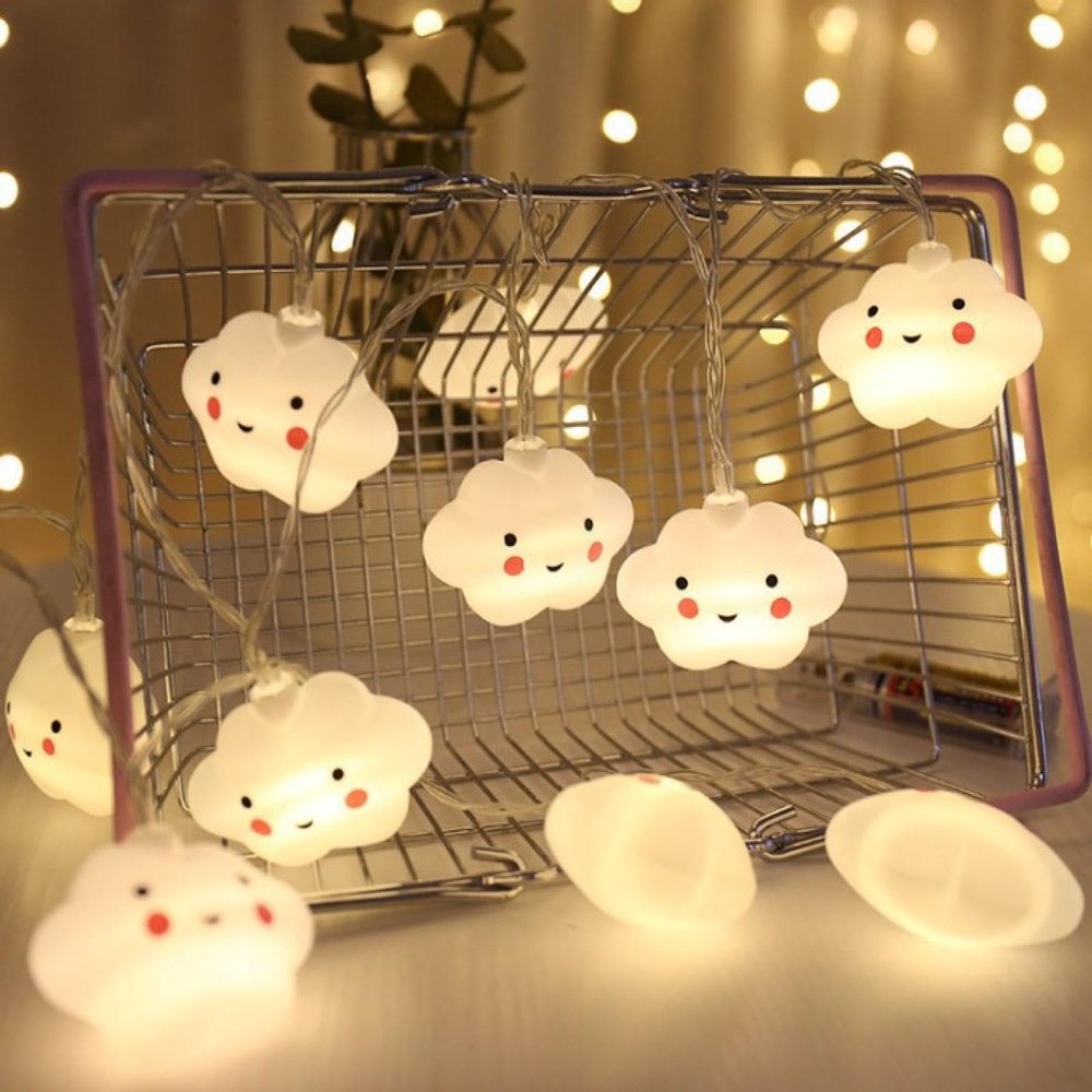 buniq White Clouds Smiling Clouds Star Light String Children's Bedroom Tent Birthday Holiday Decoration Dress Up Hanging Lights