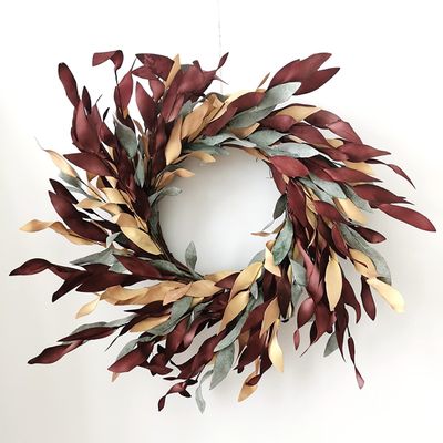 23" Burgundy, Tan and Green Leafy Wreath