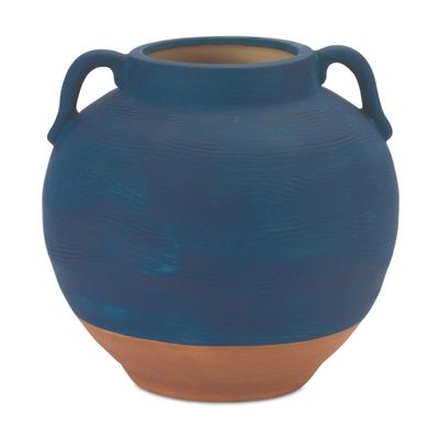 Melrose International Ceramic Urn Vase with Terra Cotta Accent - Decorative Vase for Flowers 7" H
