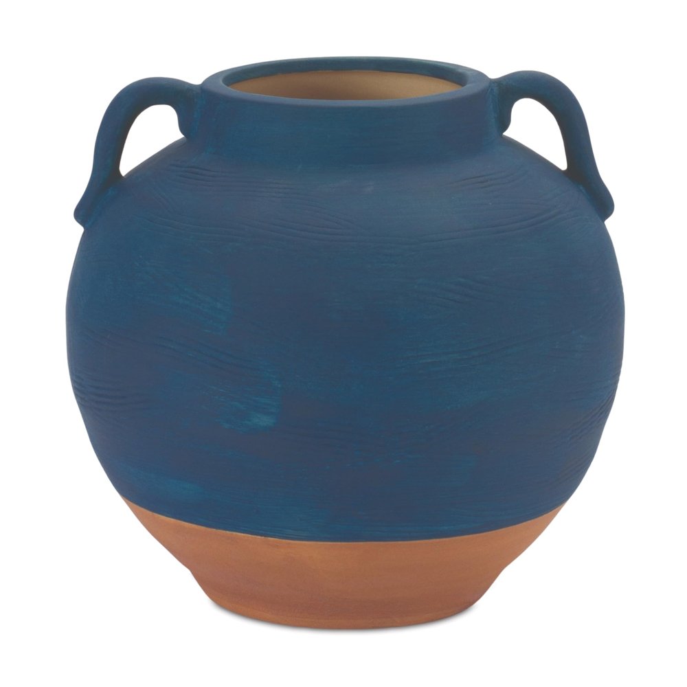Melrose International Ceramic Urn Vase with Terra Cotta Accent - Decorative Vase for Flowers 7" H