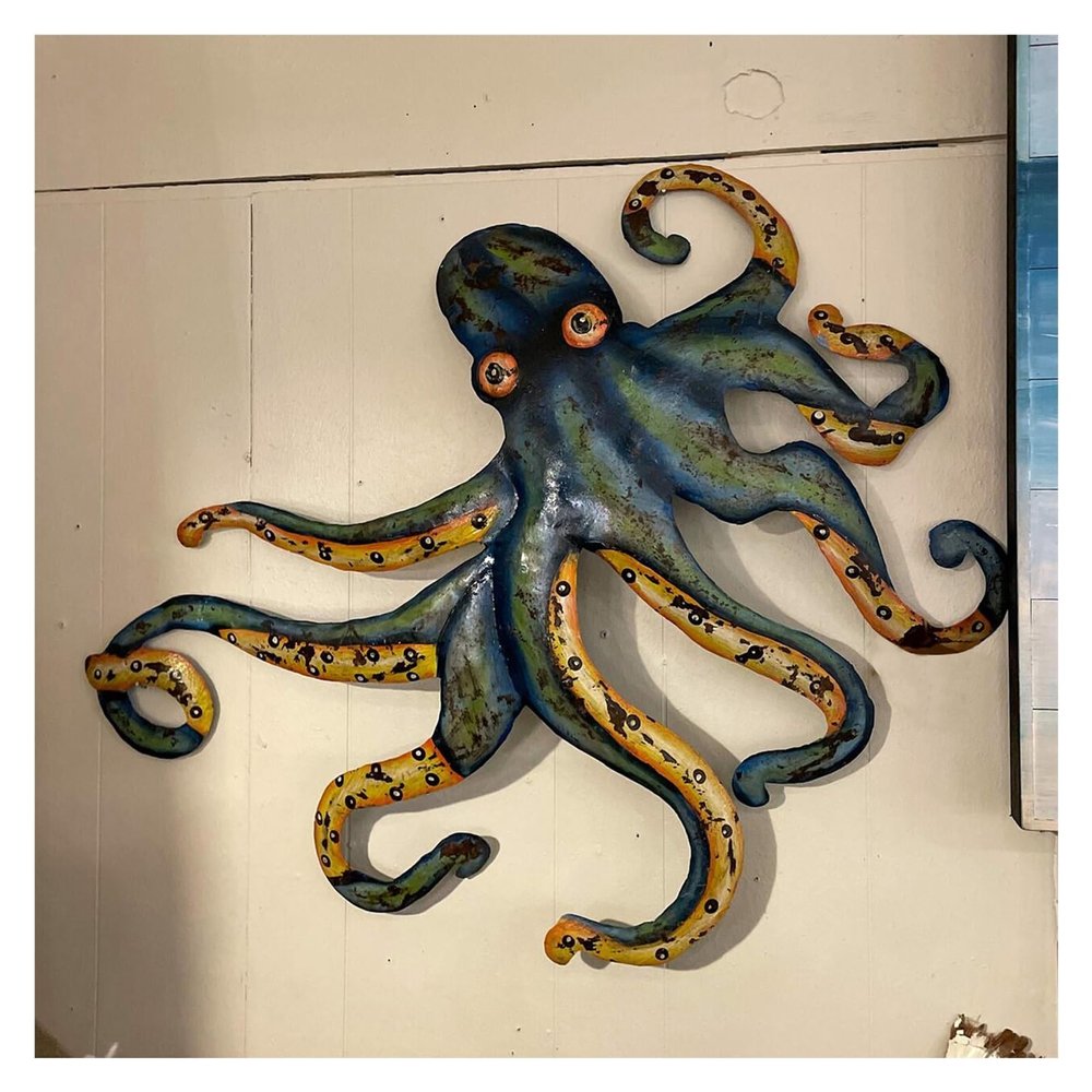 ZGSYH Octopus Wall Hanging Wall Decor - Hand Hammered and Painted Recycled Metal Octopus Wall Hanging,Home Dcor Products,Wall Sculptures for Home & Kitchen