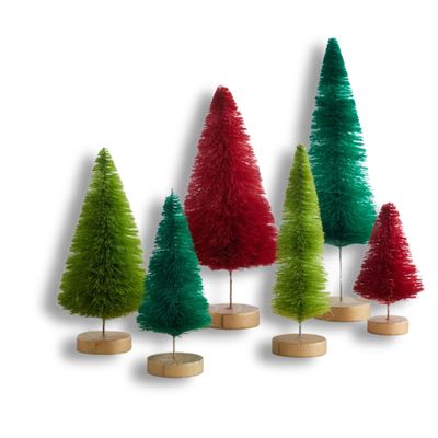 Bottle Brush Trees Set of 6 Classic. Artisan Hand-Dyed, Classic Red Green Christmas, Winter Mantel Decor, Home Office Bookshelf, Tabletop (Classic)
