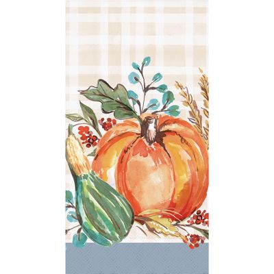 Fall Pumpkin Harvest Guest Towels - 32 CT | Decadent Cornucopia Design | Decorative Paper Napkins for Buffet, Kitchen or as Bathroom Fingertip Hand Towels