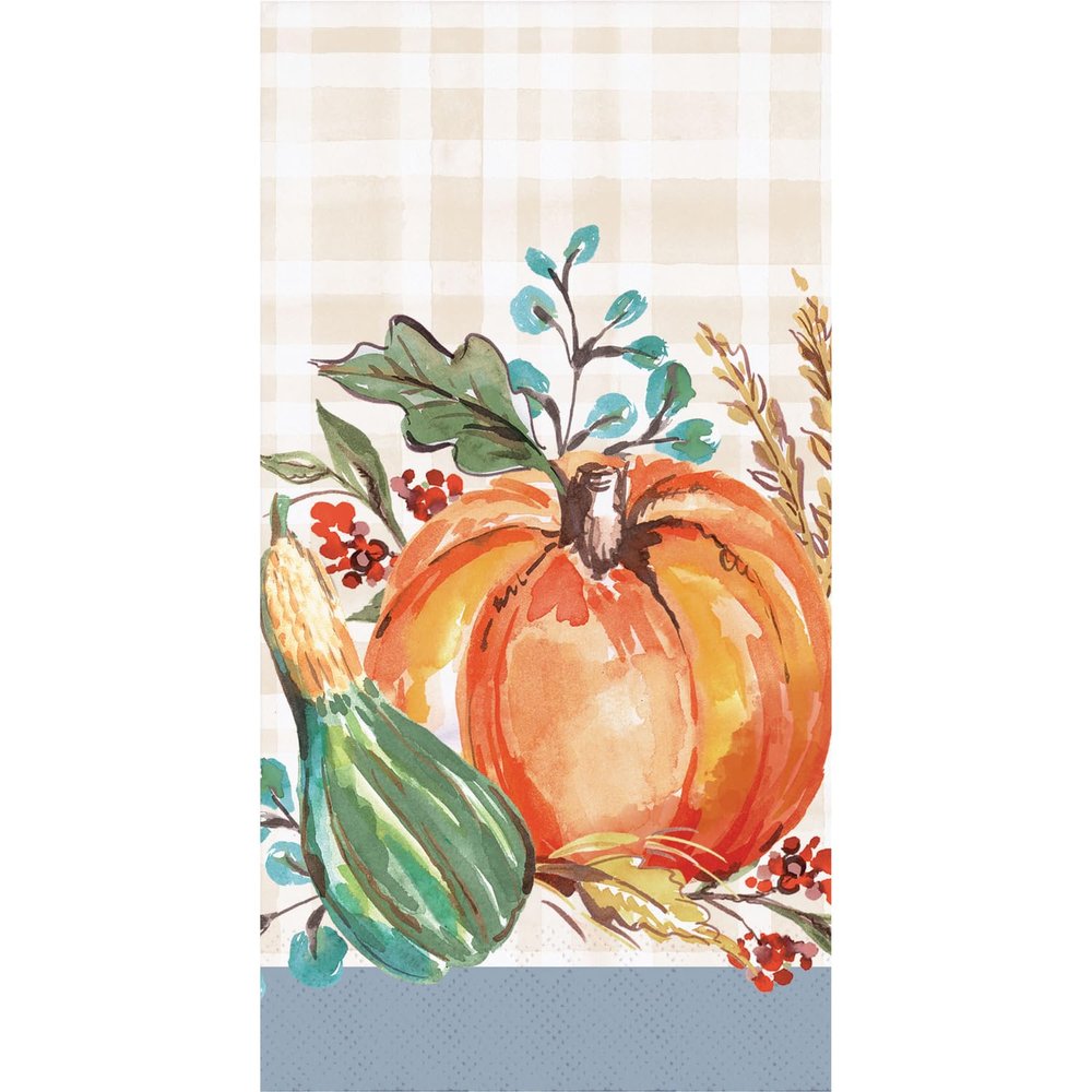 Fall Pumpkin Harvest Guest Towels - 32 CT | Decadent Cornucopia Design | Decorative Paper Napkins for Buffet, Kitchen or as Bathroom Fingertip Hand Towels
