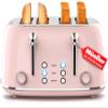 Mueller Retro Toaster 4 Slice with Extra Wide Slots Bagel, Defrost, and Cancel Function, 6 Browning Levels, Dual Independent Controls, Removable Crumb Tray and High Lift Levers, Pink view 1