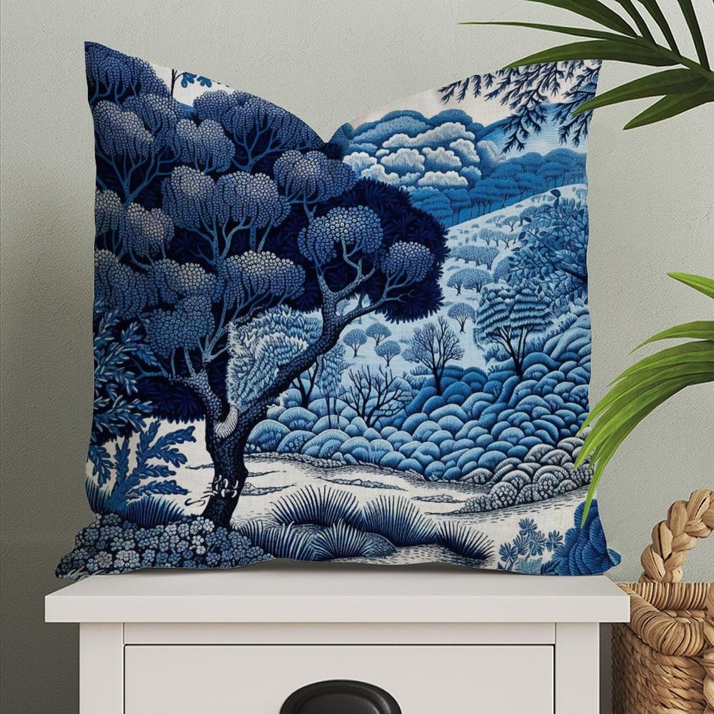 MangGou Daintree Tree Chinoiserie Style Pillow Case White Blue Indigo Euro Sham Pillow Cover Asian Cushion Cover 26x26in Accent Pillowcase Rustic Home Decor for Sofa Living Room Bedroom