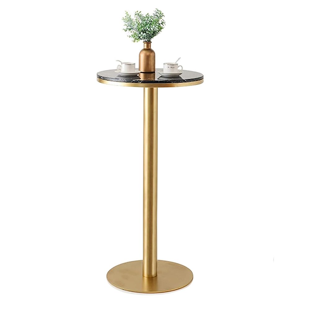 Black Bar Table Marble Top Coffee Table, Modern Round Cocktail Table with Metal Base, Easy to Assemble High Bar Counter Table (Size : 55x75cm)