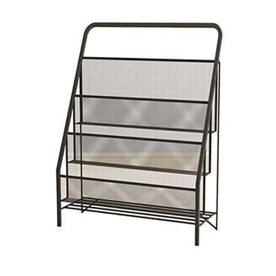 AMUFJJ Metal Magazines Rack 3 Tier, Mesh Vertical Newspaper Shelf for Storage Files Comics Pictures BooksStudy Living Room Bathroom Floor Holder(Black,23x43x64cm)