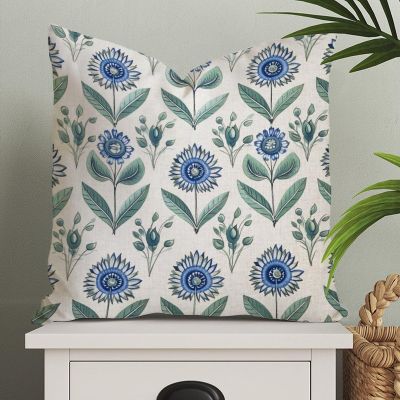 MangGou Blue Lotus Blue and White Euro Sham Pillow Covers Chinoiserie Style Pillow Case Asian Throw Pillow Cushion Cover 26x26in Farmhouse Pillowcase Home Decor for Couch Bedroom Living Room
